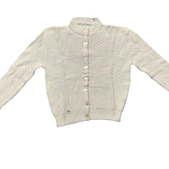 Vintage 1940s-1950s Ivory Cream Knit Long Sleeve Cardigan Sweater XXS - Picture 2 of 9